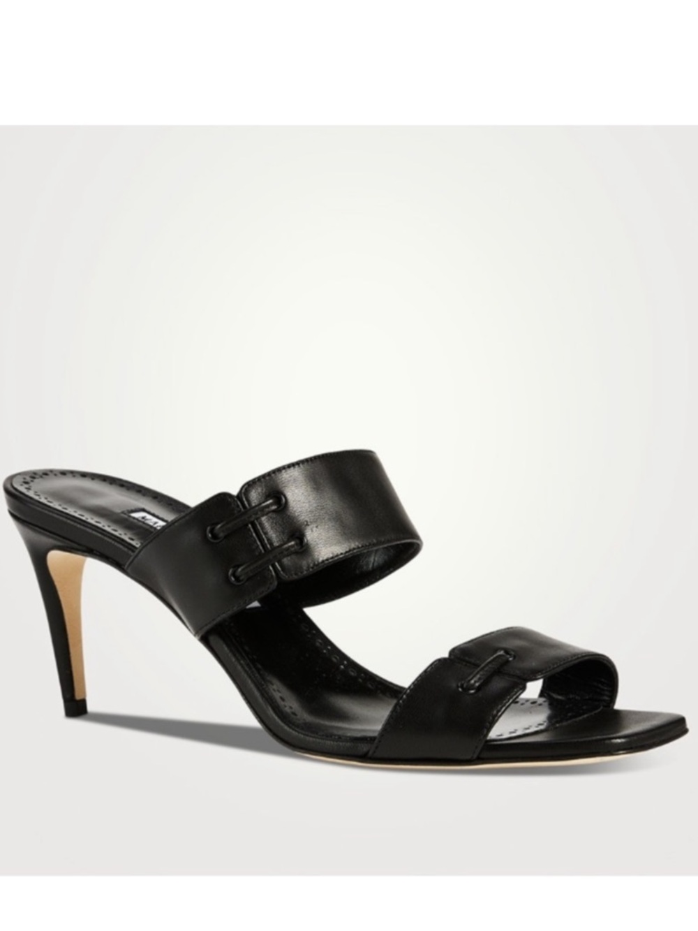 MANOLO BLAHNIK Black Nebre Leather Mules